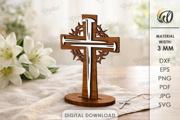 3D Christian Standing Cross Laser Cut for Home Decor