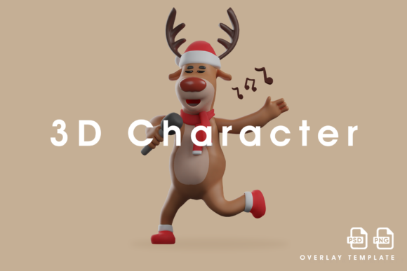 3D Christmas Deer Cartoon Sing a Song Illustrations