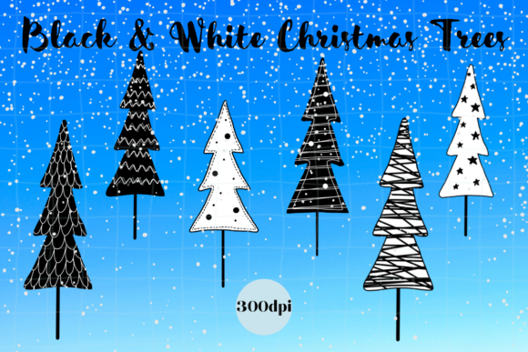 Black and White Christmas Trees Illustrations