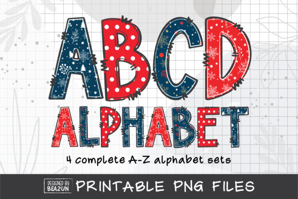 Blue Red Christmas Alphabet Sublimation for Illustrations