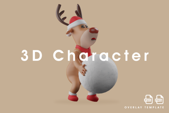 Christmas Deer Trying to Lift a Snowball Illustration Review