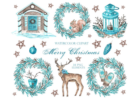 Christmas Floral Clipart, Vacation, Deer for Illustrations