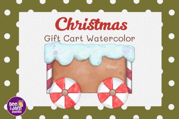 Christmas Gift Cart Watercolor Clipart for Local Branding