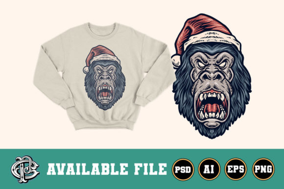 Christmas Gorilla T-shirt Design for Seasonal Illustrations