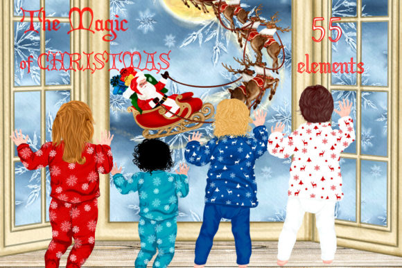 Christmas Kids Clipart Santa's Window Illustrations