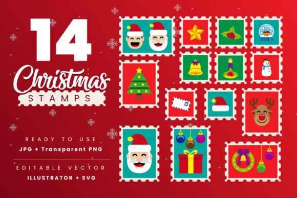 Christmas Stamps Illustrations for Local Business Branding
