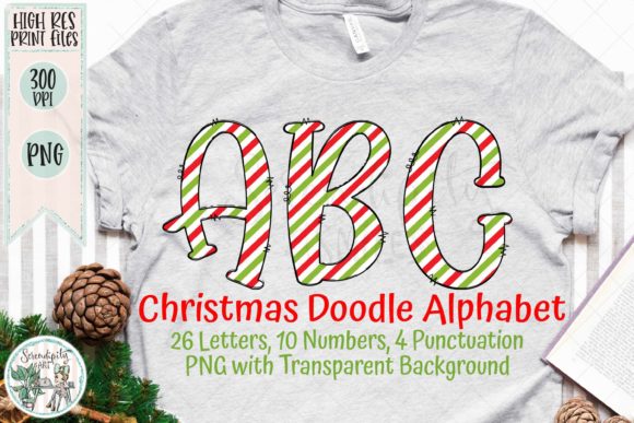 Christmas Stripe Doodle Alphabet Set for Creative Design