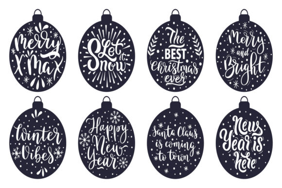 Christmas Tree Balls Lettering Illustrations