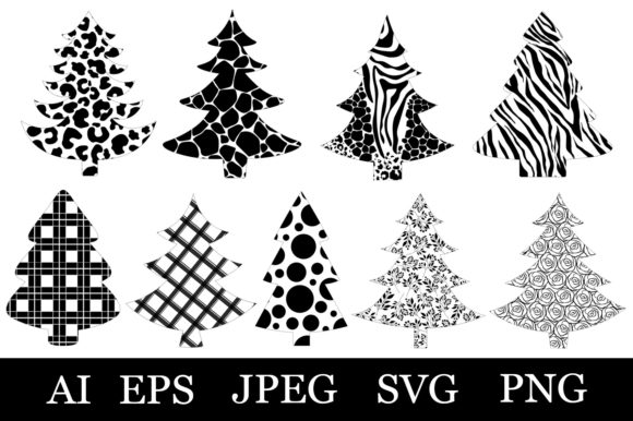 Christmas Tree Sublimation Animal Print Illustrations