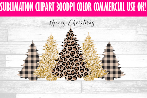 Christmas Trees Cheetah Glitter Clipart for Modern Illustrations