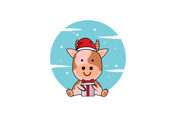 Illustration Cow Wearing Christmas Hat: Festive Illustrations for Local Brands