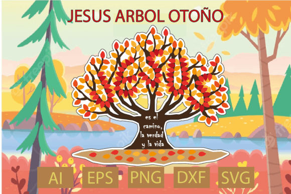 Jesús Árbol Otoño T-Shirt Designs