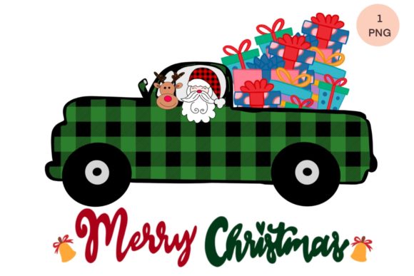 Merry Christmas Santa Reindeer Truck Embroidery