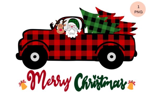 Merry Christmas Truck Santa Reindeer Illustration