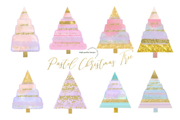 Pastel Gold Christmas Tree Clipart for Brand Illustrations