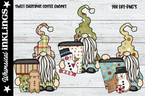 Sweet Christmas Coffee Gnomes Illustrations